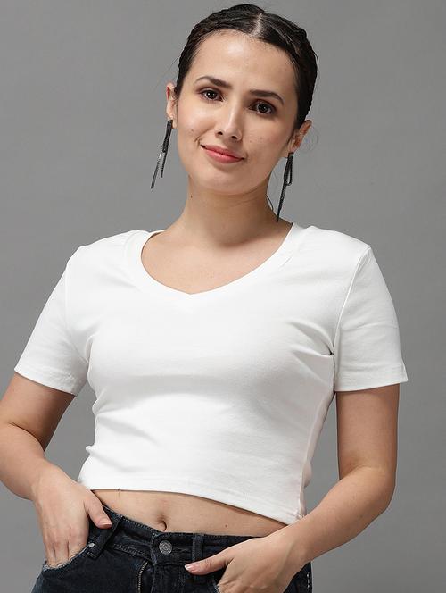 v-neck solid crop top - 18532218 - Very Small Image - 1