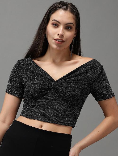 v-neck self design top - 18532224 - Very Small Image - 1
