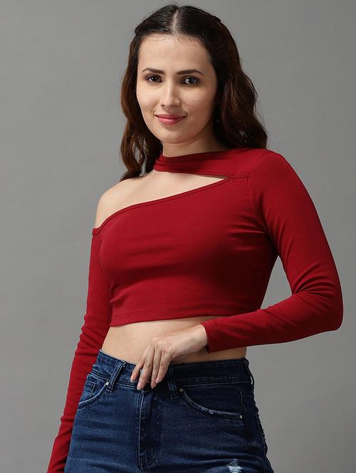 cut out shoulder crop top - 18532257 - Very Small Image - 1