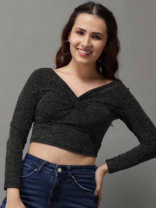 v-neck metallic crop top - 18532258 - Very Small Image - 1
