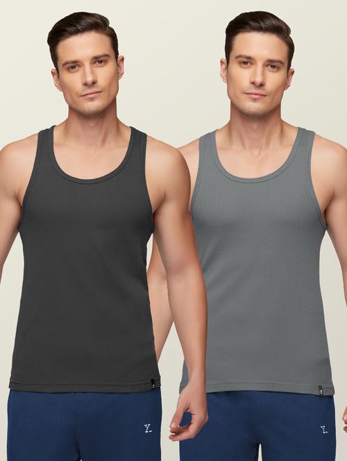 pack of 2 round neck solid vest - 18532403 - Very Small Image - 1