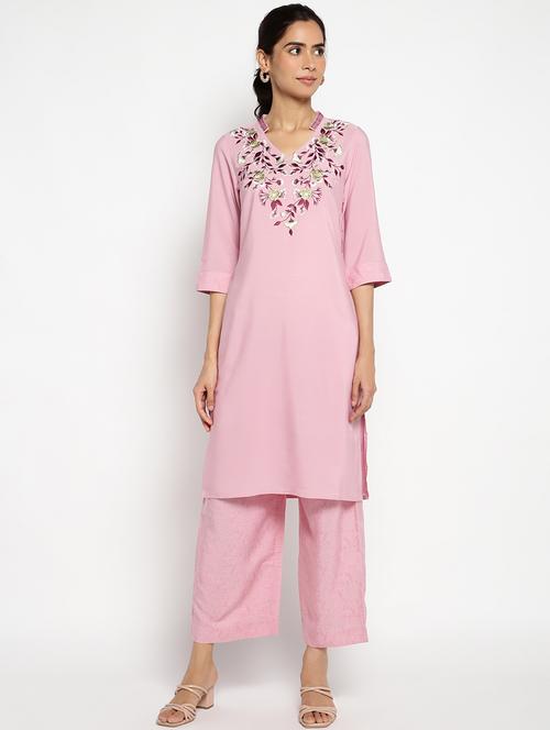 embroidered yoke kurta palazzo set - 18532604 - Very Small Image - 1
