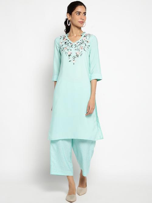 embroidered yoke kurta palazzo set - 18532605 - Very Small Image - 1