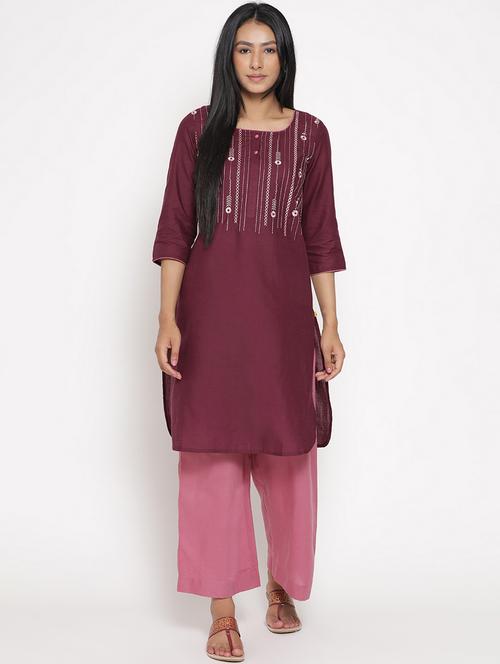 embroidered yoke kurta palazzo set - 18532606 - Very Small Image - 1