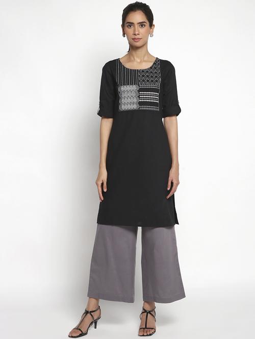 embroidered yoke kurta palazzo set - 18532623 - Very Small Image - 1