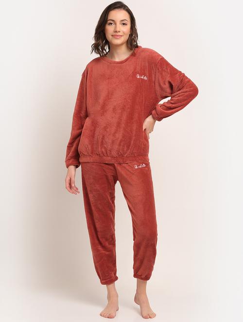 round neck solid nightwear pyjama set - 18532646 - Very Small Image - 1