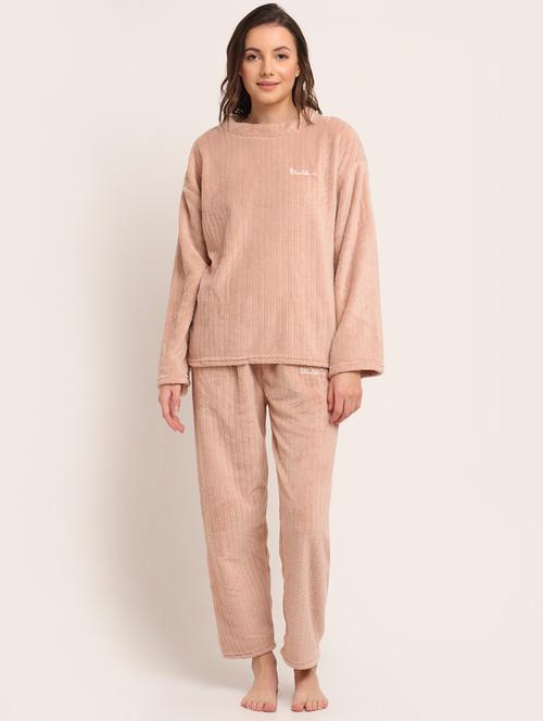 round neck solid nightwear pyjama set - 18532647 - Very Small Image - 1