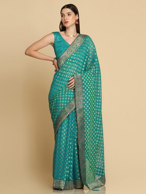 brasso work woven saree with blouse - 18533011 - Very Small Image - 1