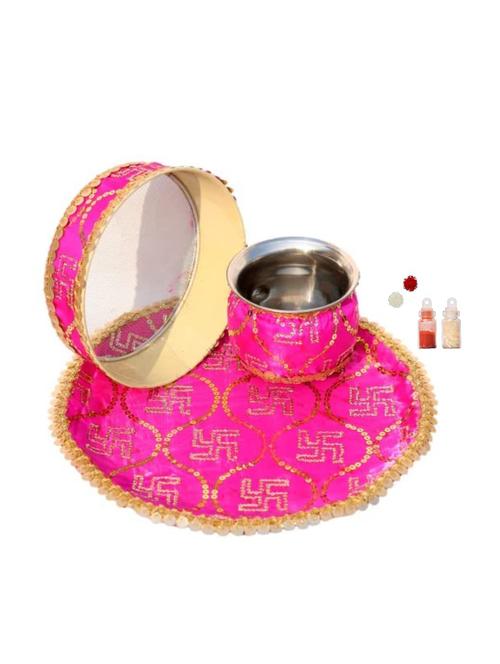 handcrafted designer karva chauth combo/pooja set of (thali, karva, channi) - 18533932 - Very Small Image - 1