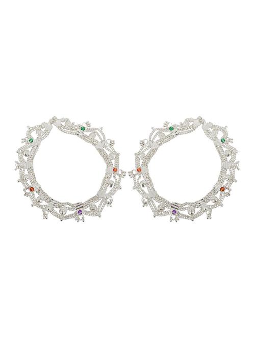 silver plated multi color stoned anklet - 18533959 - Very Small Image - 1