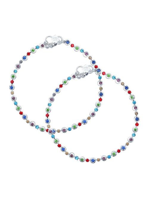 silver plated multi color stoned anklet - 18533967 - Very Small Image - 1