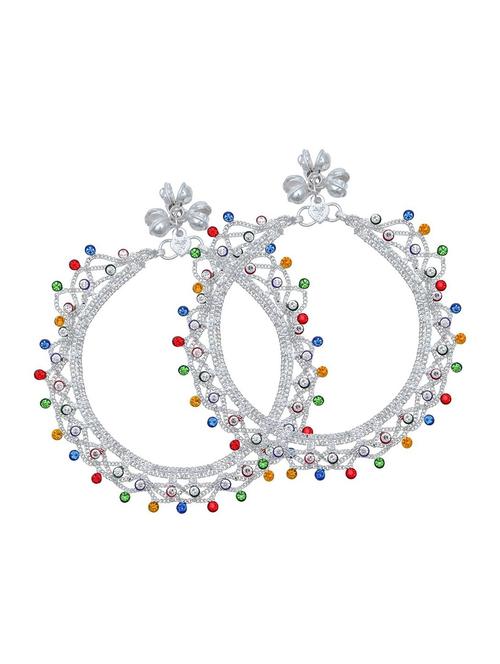 silver plated multi color stoned anklet - 18533970 - Very Small Image - 1