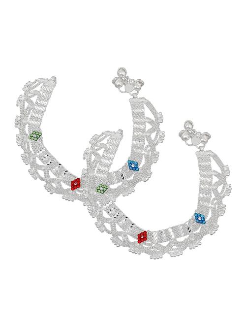 silver plated multi color stoned anklet - 18534074 - Very Small Image - 1