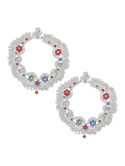 silver plated multi color stoned anklet - 18534075 - Very Small Image - 1