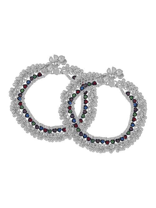 silver plated multi color stoned anklet - 18534076 - Very Small Image - 1