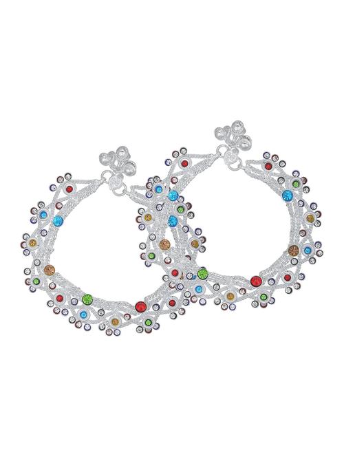 silver plated multi color stoned anklet - 18534081 - Very Small Image - 1