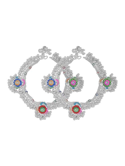 silver plated multi color stoned anklet - 18534092 - Very Small Image - 1