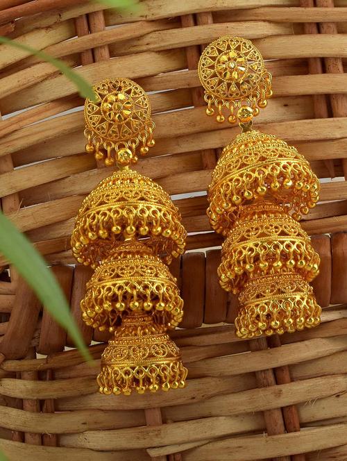 gold plated jhumka earring - 18534137 - Very Small Image - 1