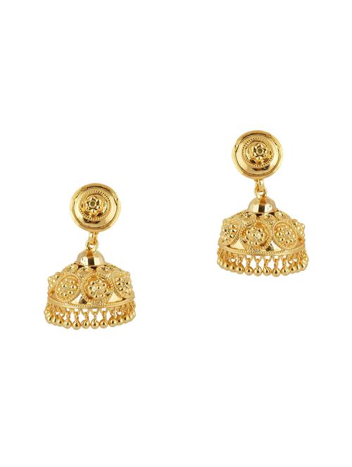 gold brass jhumka earring - 18534451 - Very Small Image - 1
