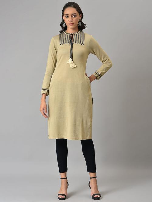 yoke embroidered solid straight kurta - 18534993 - Very Small Image - 1