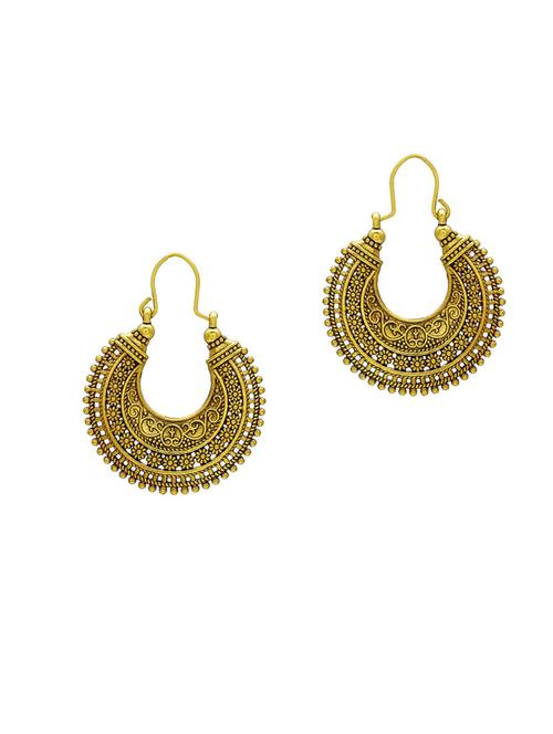 antique gold plated flower design victorian era hoop bali earrings - 18535401 - Very Small Image - 1