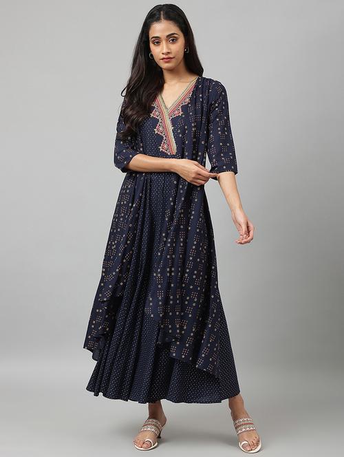 printed ethnic fusion dress - 18535604 - Very Small Image - 1