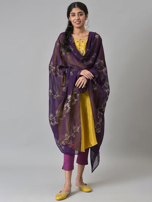 deep purple mukaish dupatta - 18535848 - Very Small Image - 1