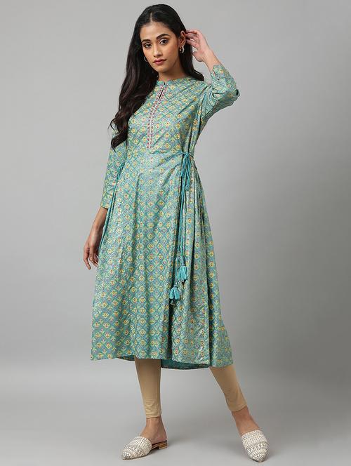 printed flared ethnic dress - 18536296 - Very Small Image - 1