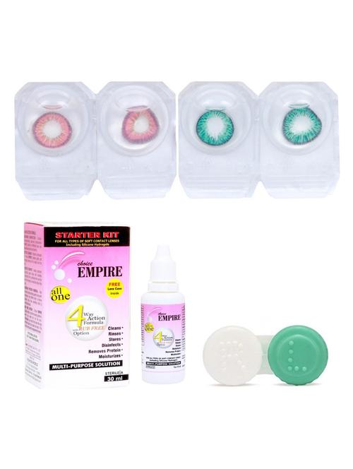 red-dark green 2 pair colored contact lens with case & solution (0 power) - 18537801 - Very Small Image - 1