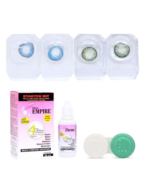 deep blue-light green 2 pair colored contact lens with case & solution (0 power) - 18537930 - Very Small Image - 1