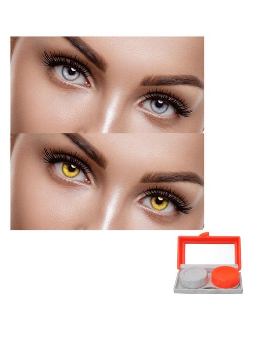 unisex 2 pair grey, hazel monthly colored 0 power contact lenses for men and women eyes with 1 lens container travel kit - 18537937 - Very Small Image - 1