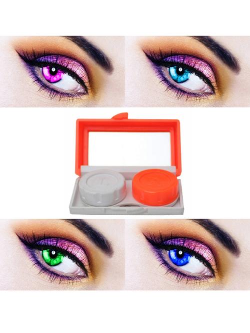 unisex 4 pair violet, light blue, green and blue colored contact lens for eye men women with 1 eye lens travel kit container - 18537939 - Very Small Image - 1