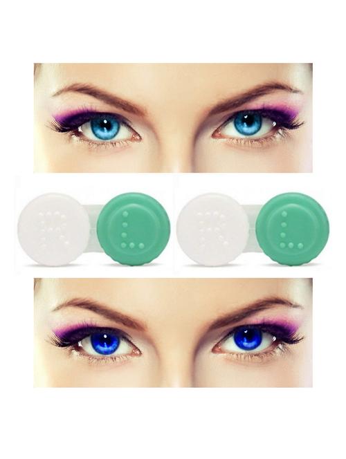 unisex 2 pair monthly colored contact lenses zero power with 2 lens case ( aqua-blue ) - 18537941 - Very Small Image - 1