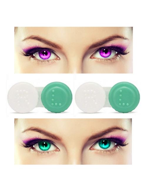 unisex 2 pair monthly colored contact lenses zero power with 2 lens case (violet-sea blue ) - 18537954 - Very Small Image - 1