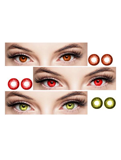 unisex 3 pair brown-red-gold monthly colored 0 power contact lenses for eyes men and women with 1 contact lens case box - 18537971 - Very Small Image - 1