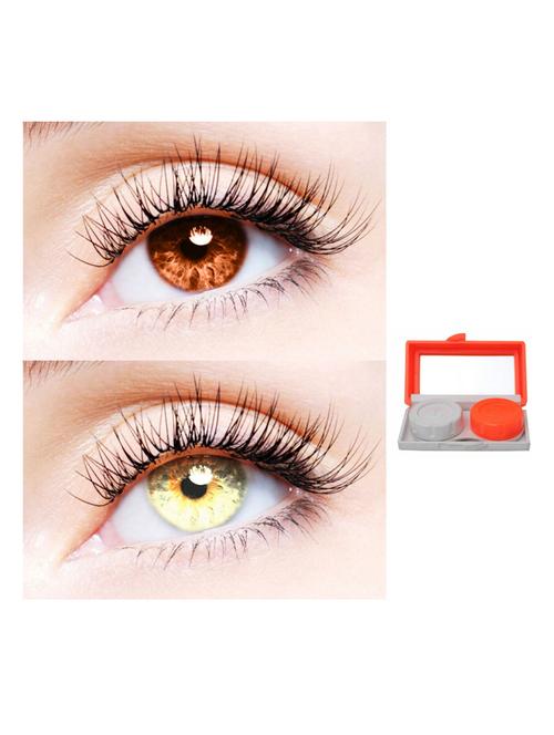unisex 2 pair monthly colored contact lenses zero power with 1 lens travel kit (brown-gold) - 18537976 - Very Small Image - 1