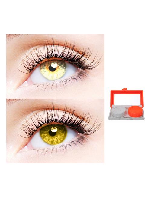 unisex 2 pair monthly colored contact lenses zero power with 1 lens travel kit (gold-hazel) - 18537978 - Very Small Image - 1