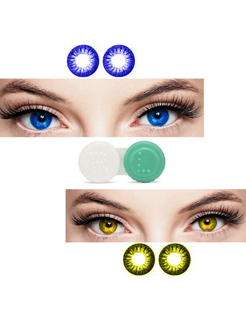 unisex 2 pair blue-hazel monthly colored 0 power contact lenses with 1 contact lens case box - 18537987 - Very Small Image - 1