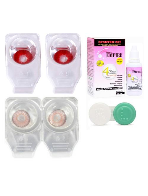 pair colored contact lens zero power with case & 30ml solution red-pink - 18538010 - Very Small Image - 1