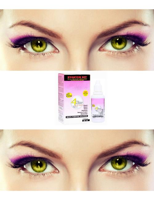 unisex 2 pair monthly colored contact lenses zero power with 30 ml solution (hazel-hazel ) - 18538025 - Very Small Image - 1