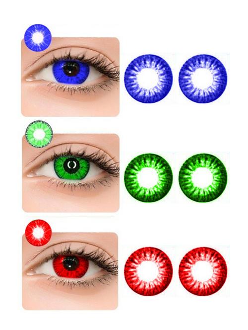 unisex 3 pair dark blue, dark green and red colored contact lens - 18538031 - Very Small Image - 1