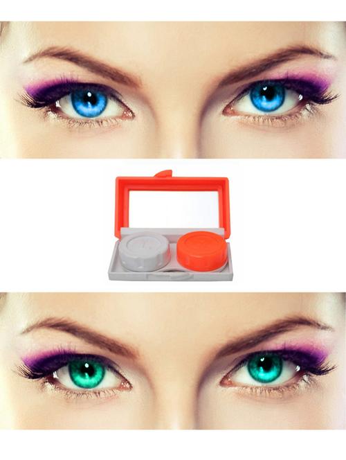 unisex 2 pair monthly colored contact lenses zero power with 1 lens travel kit (light blue-sea blue ) - 18538063 - Very Small Image - 1