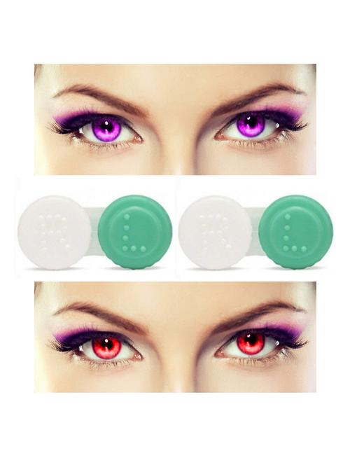 unisex 2 pair monthly colored contact lenses zero power with 2 lens case (violet-red ) - 18538107 - Very Small Image - 1
