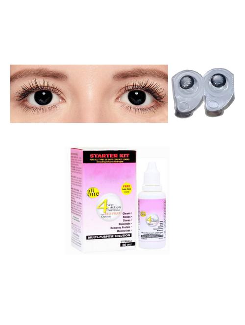 unisex black monthly colored 0 power contact lenses with 30 ml lens solution - 18538111 - Very Small Image - 1