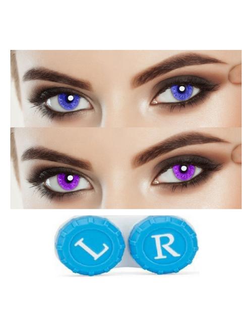 unisex 2 pair monthly colored d.blue-voilet 0 power contact lenses with 1 lens case - 18538116 - Very Small Image - 1