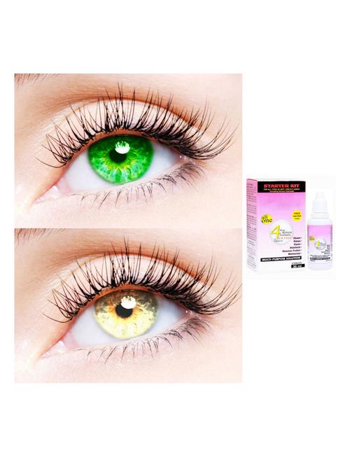 unisex 2 pair monthly colored contact lenses zero power with 30 ml solution (green-gold) - 18538214 - Very Small Image - 1