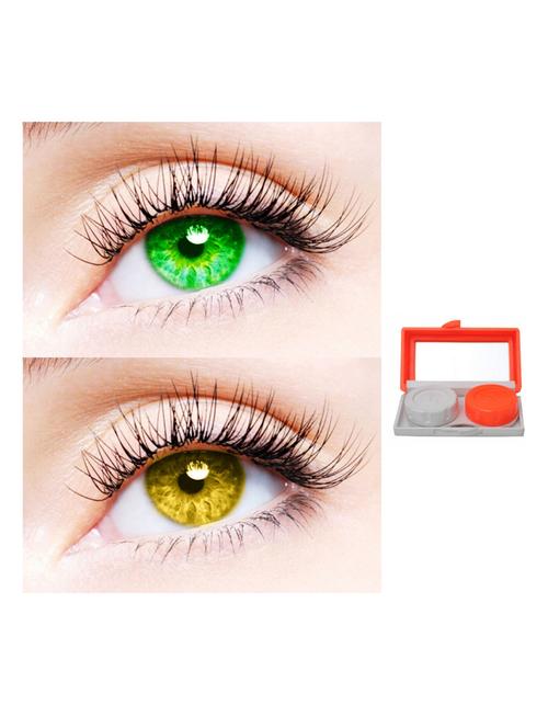 unisex 2 pair monthly colored contact lenses zero power with 1 lens travel kit (green-hazel) - 18538216 - Very Small Image - 1