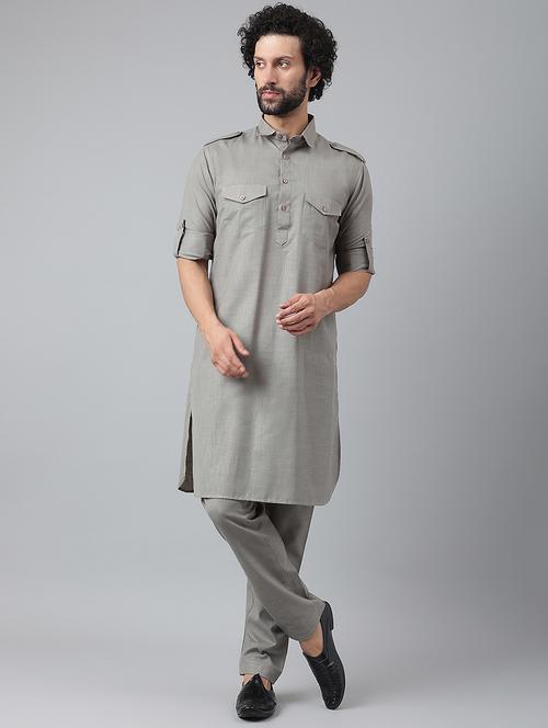 grey solid kurta pyjama ethnic wear - 18538240 - Very Small Image - 1