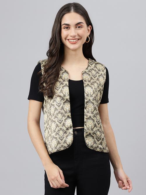 women brown self design ethnic shrug - 18538266 - Very Small Image - 1