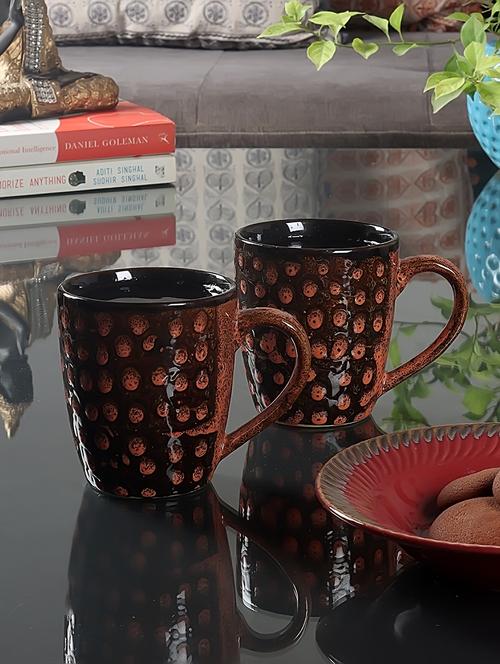 cdi brown & black printed pack of 6 ceramic glossy mugs set - 18538375 - Very Small Image - 1